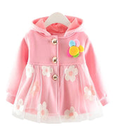 Jacheta cu gluga si voal brodat, roz